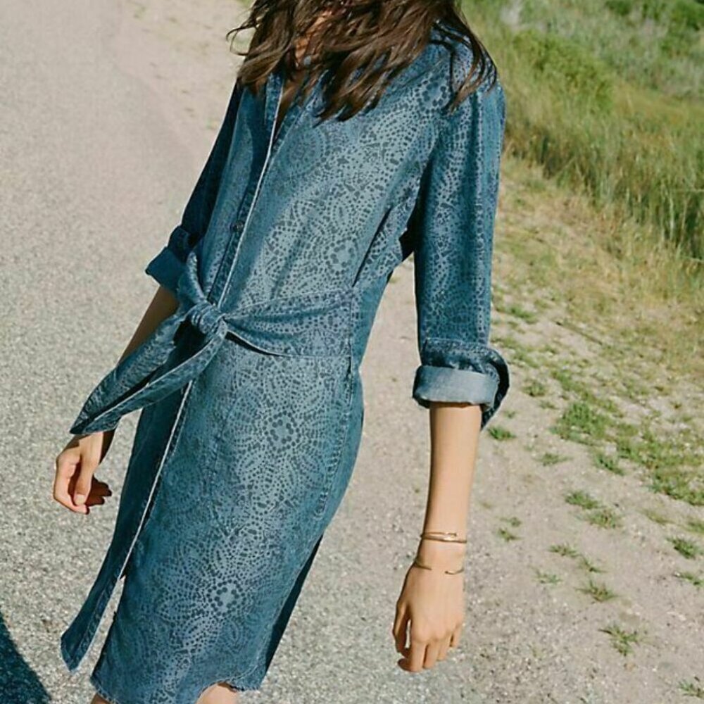 Anthropologie Blue Denim-Look Long Sleeve Shirt Dress - Picture 4 of 11